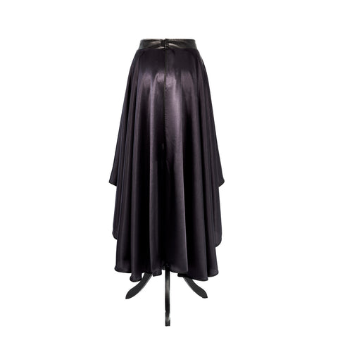 SiaLinda: Rock Gina II, aubergine, lila, Satin, Lilien Applikation, asymmetrisch, geschlitzt